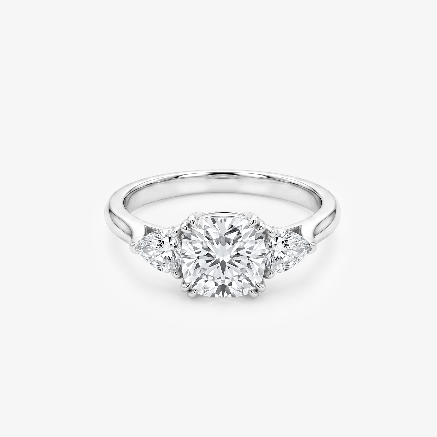 Cushion Moissanite Trillion Three Stone Ring