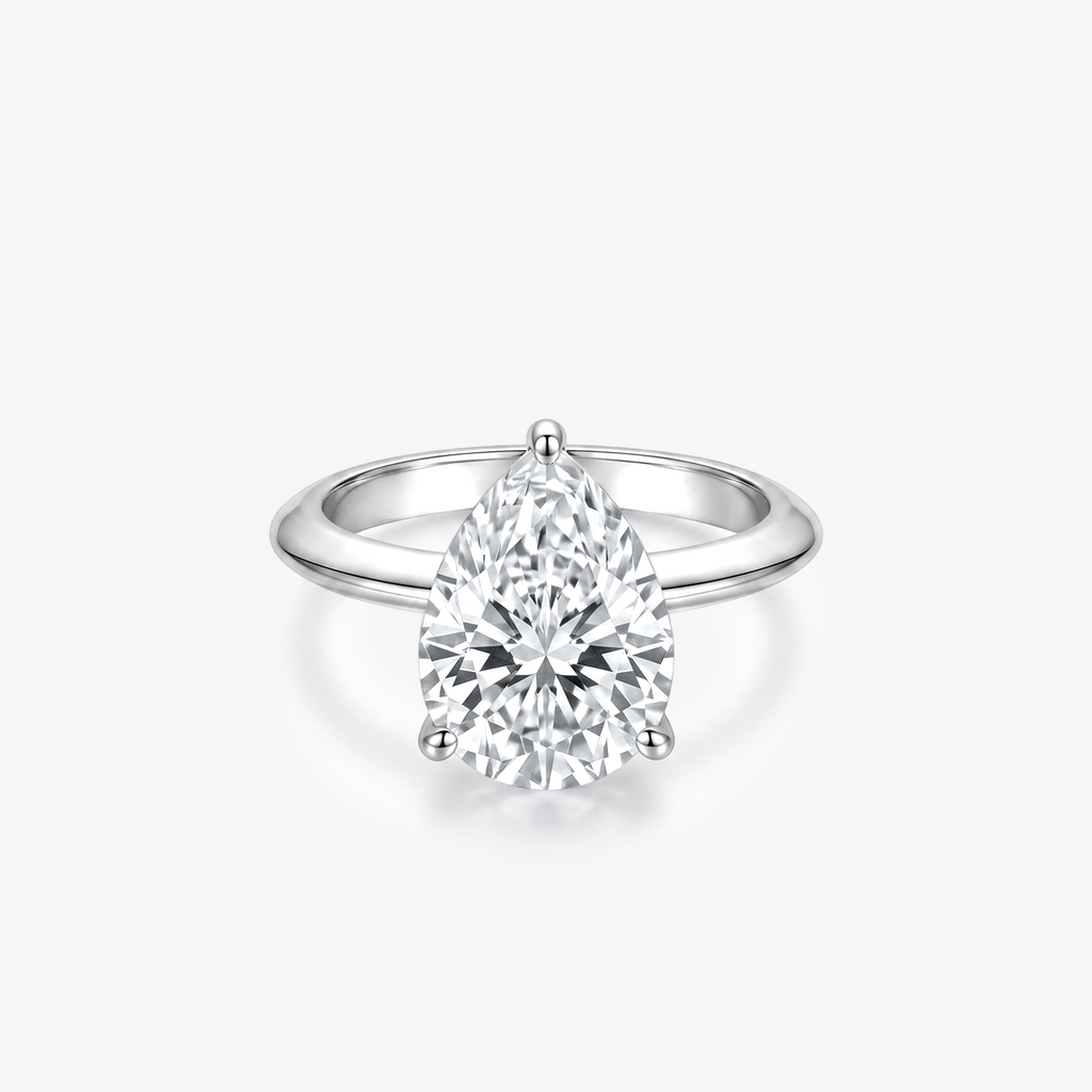 Pear Moissanite Solitaire Plain Band Ring