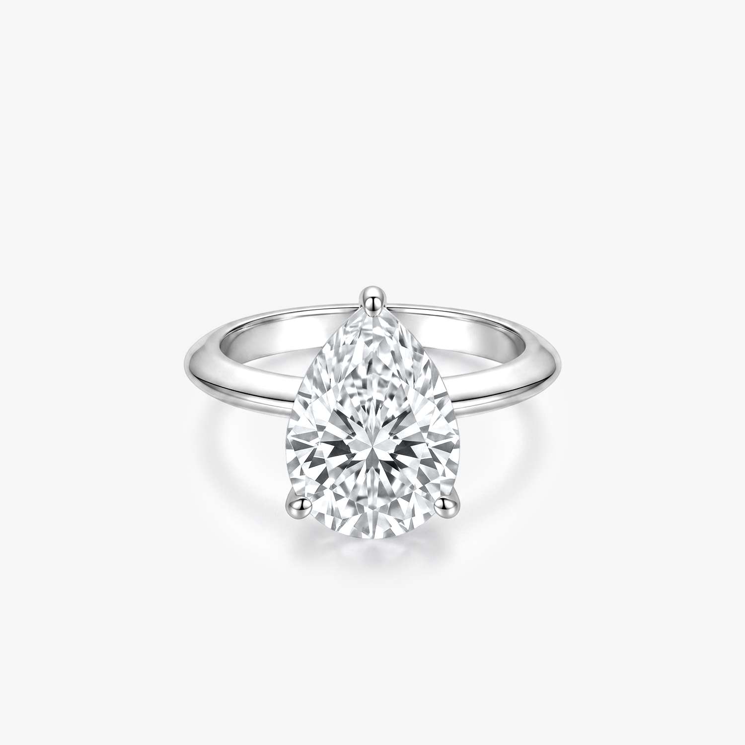 Pear Moissanite Solitaire Plain Band Ring