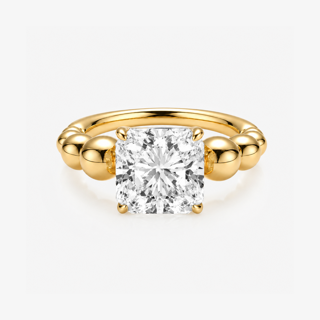 Gold Bubble Band Cushion Cut CZ Ring