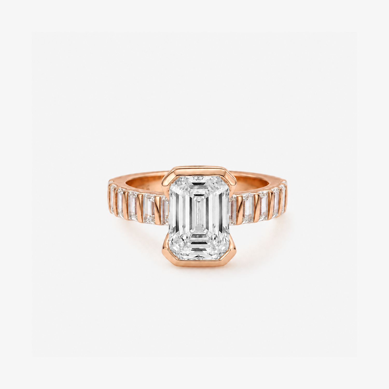 Bezel Emerald Cut Moissanite Band Ring