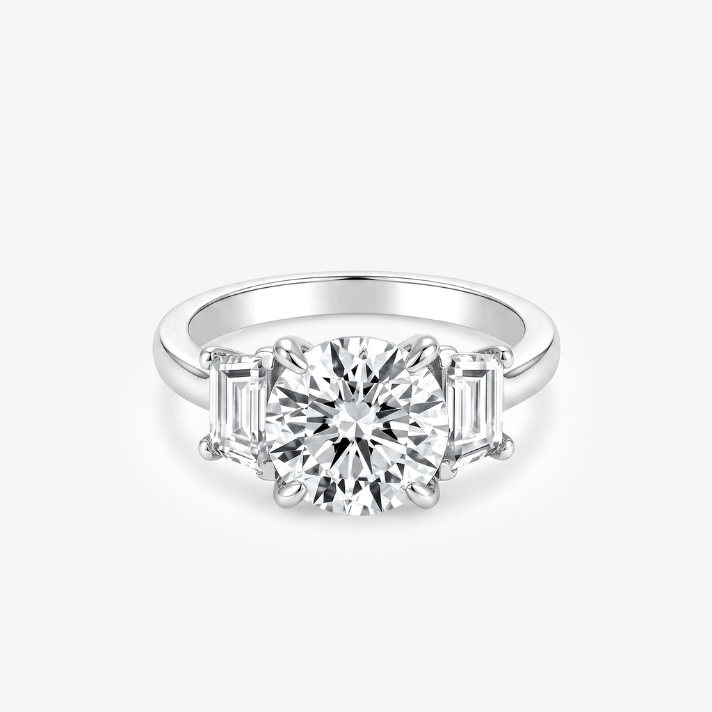 Round Moissanite Baguette Three Stone Ring