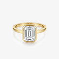 Emerald Moissanite Bezel Solitaire Gold Ring