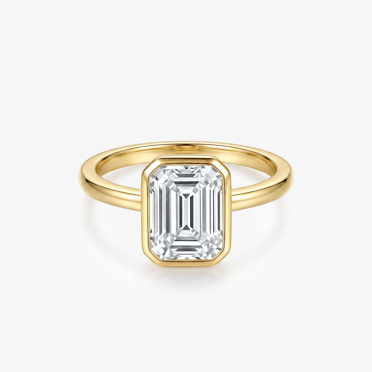 Emerald Moissanite Bezel Solitaire Ring