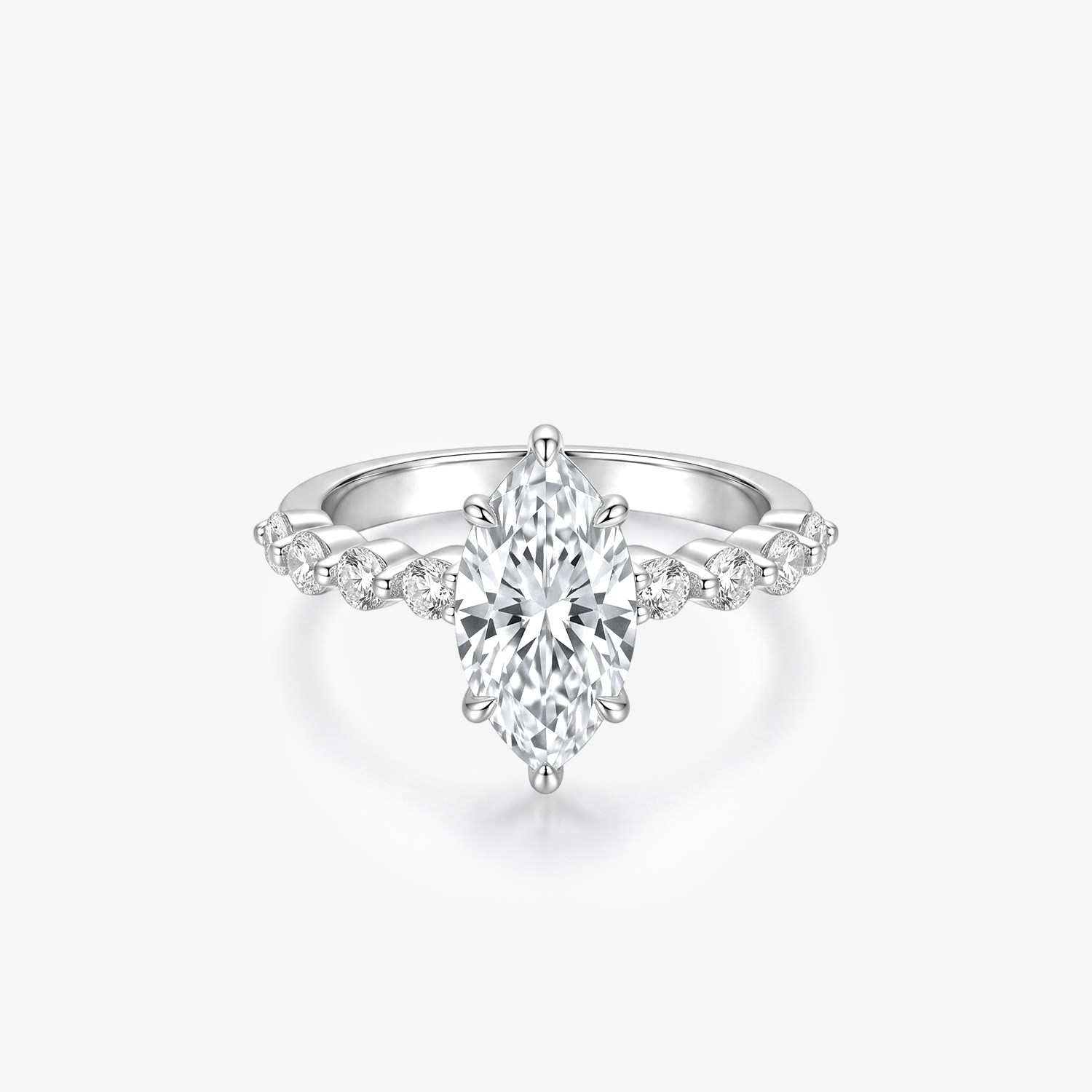 Marquise Moissanite Round Shoulder Band Ring