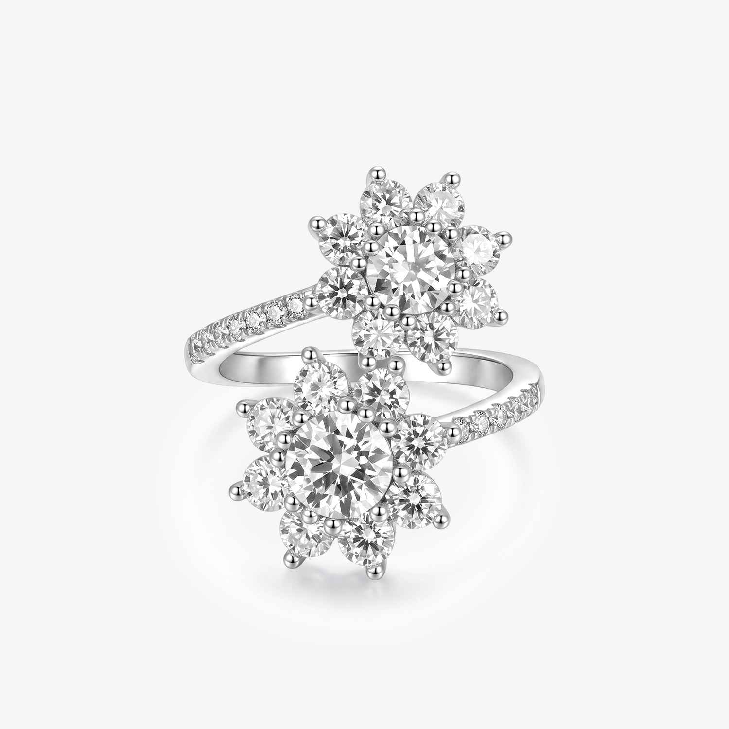 Round Moissanite Double Flower Bypass Ring