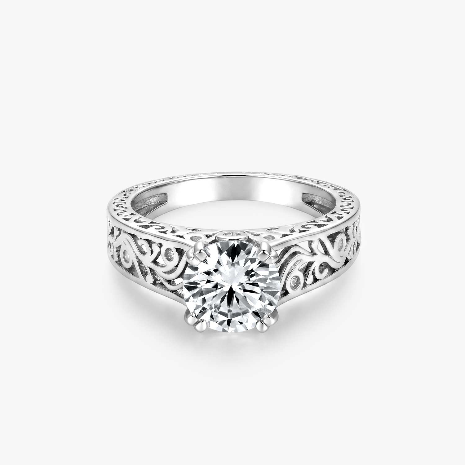 Round Moissanite Vintage Filigree Solitaire Ring