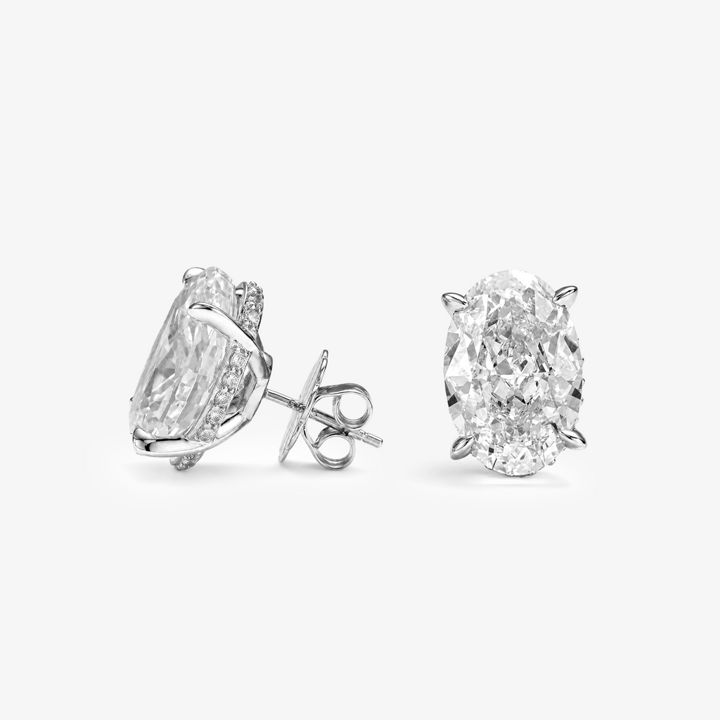 Oval Cut Moissanite Stud Earrings in White Gold