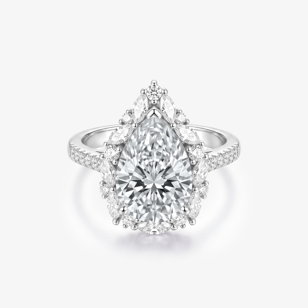Pear Moissanite Marquise Halo Pavé Ring