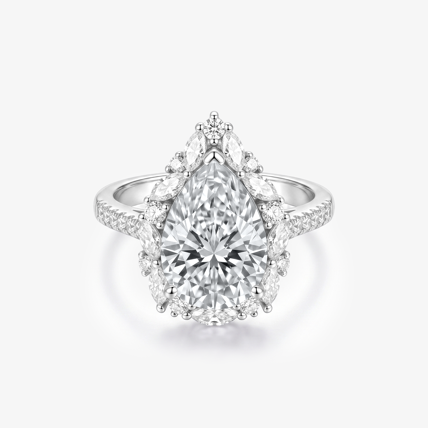 Pear Moissanite Marquise Halo Pavé Ring
