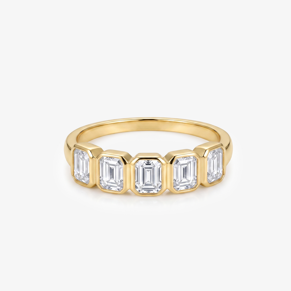 Emerald Moissanite Bezel Five Stone Band
