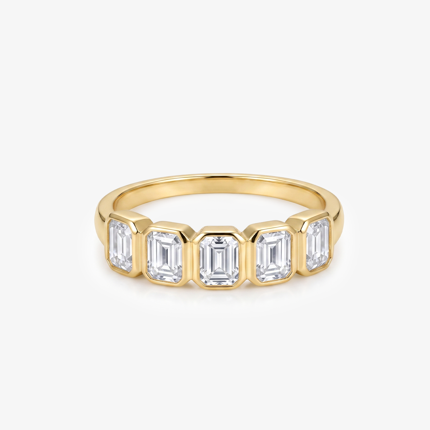 Emerald Moissanite Bezel Five Stone Band