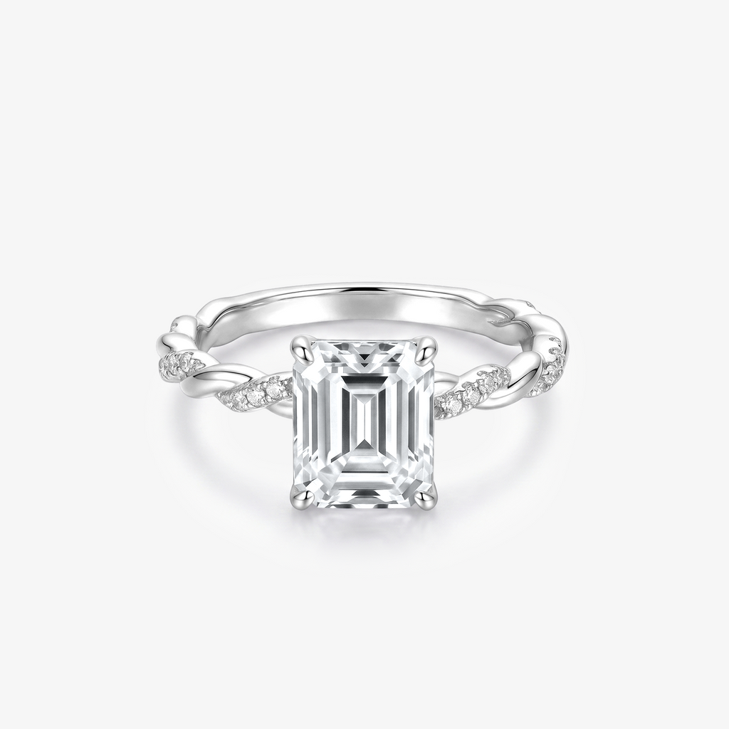 Emerald Moissanite Twist Pavé Solitaire Ring