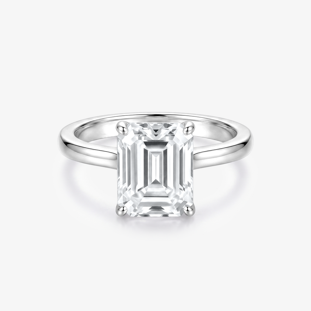 Emerald Moissanite Solitaire Plain Band Ring