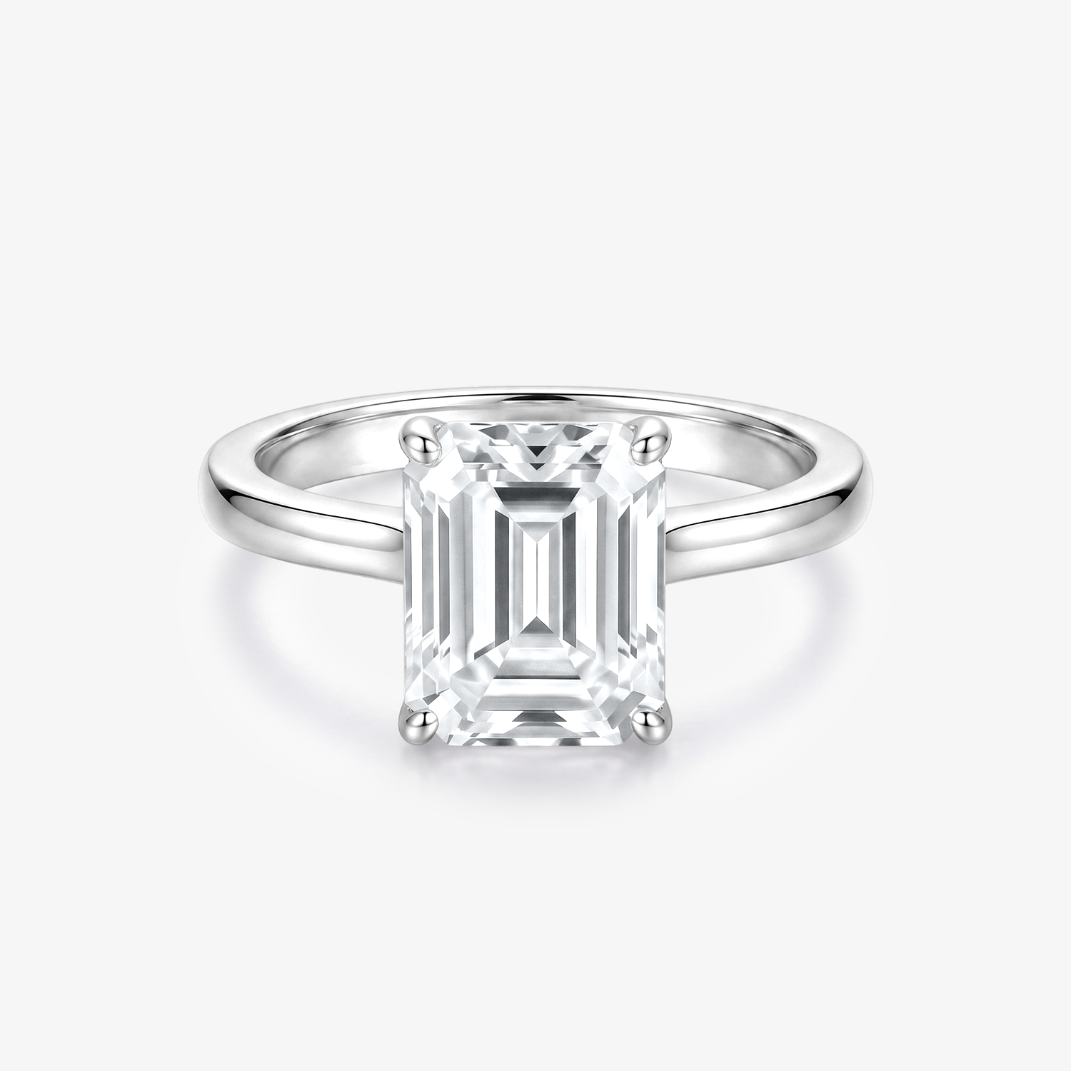 Emerald Moissanite Solitaire Plain Band Ring