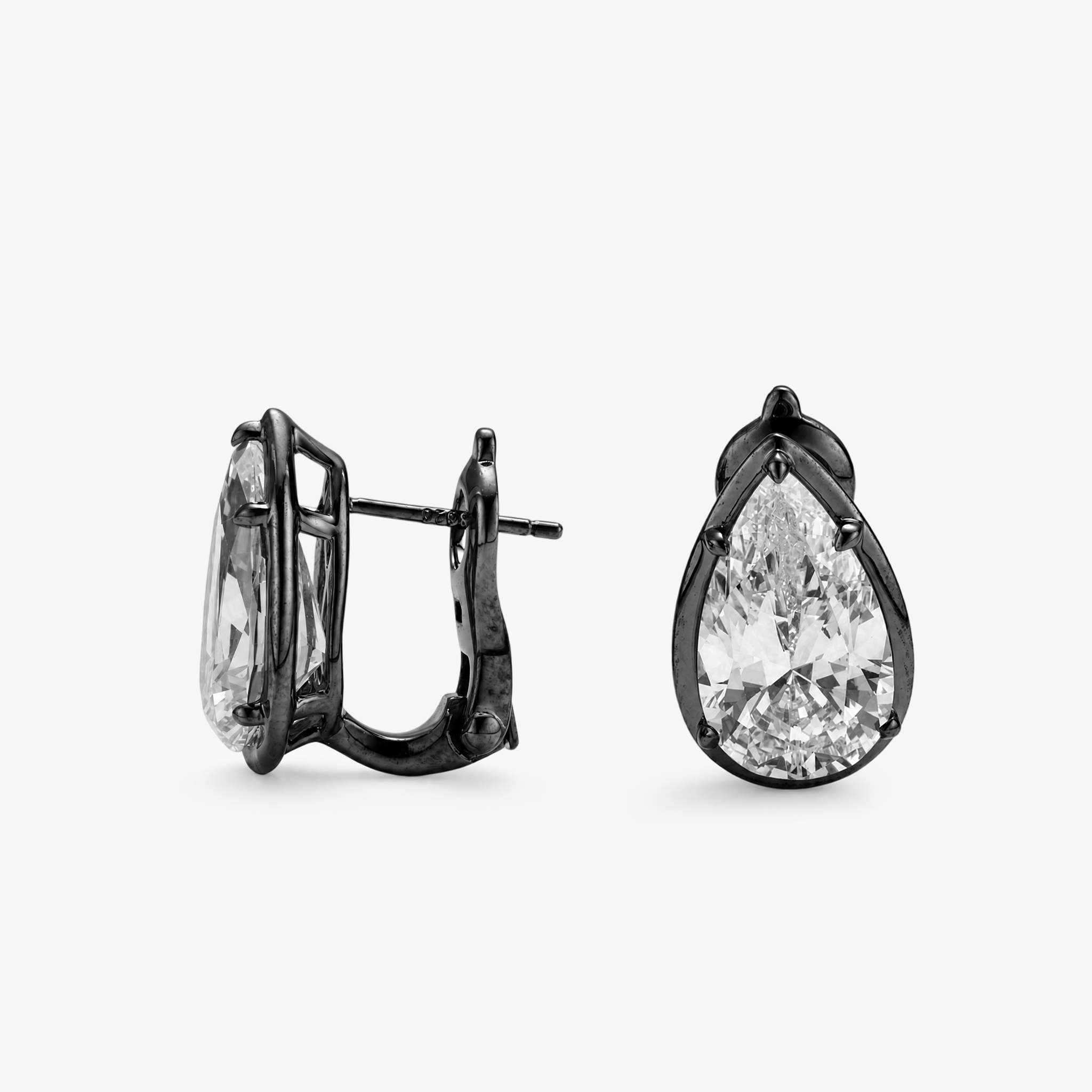 Pear Cut Moissanite Clip-On Earrings in Black Gold