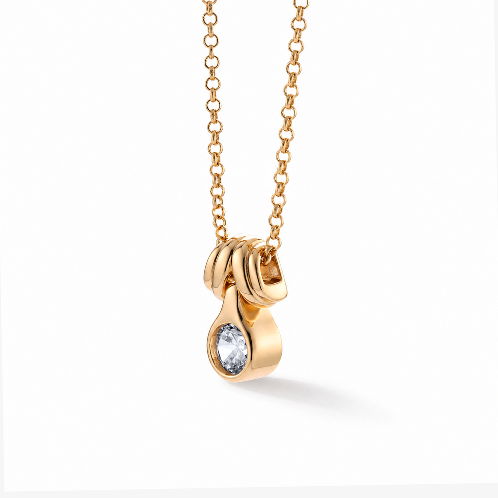 Moissanite Bezel Knot Pendant Necklace in Rose Gold