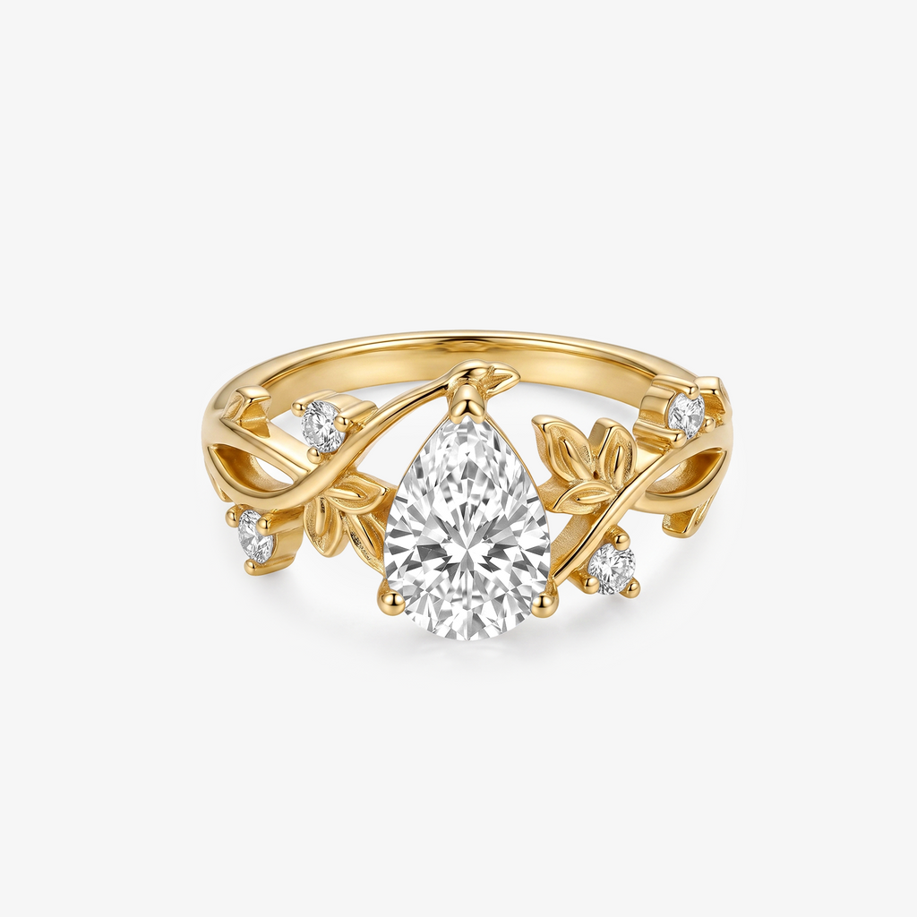 Pear Moissanite Floral Vine Gold Ring