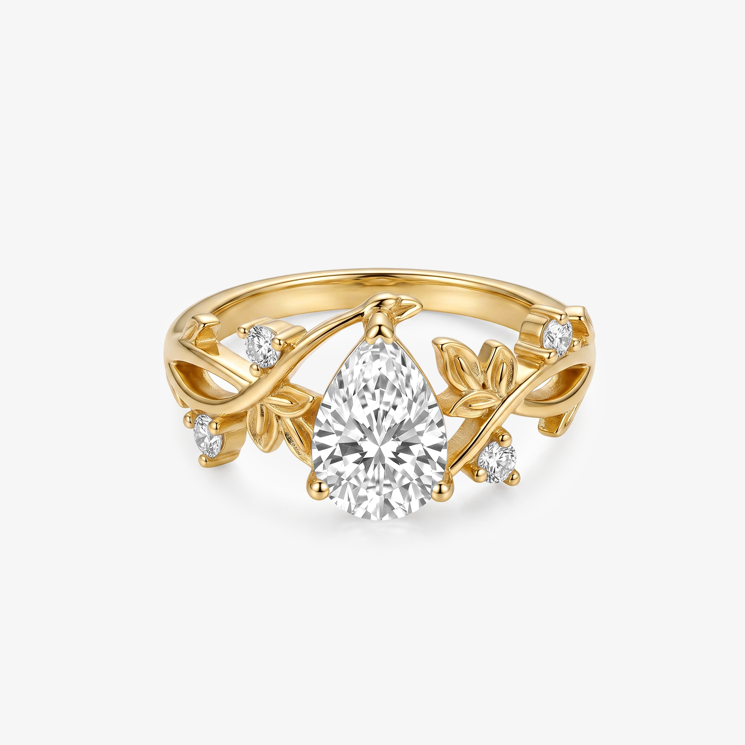 Pear Moissanite Floral Vine Gold Ring