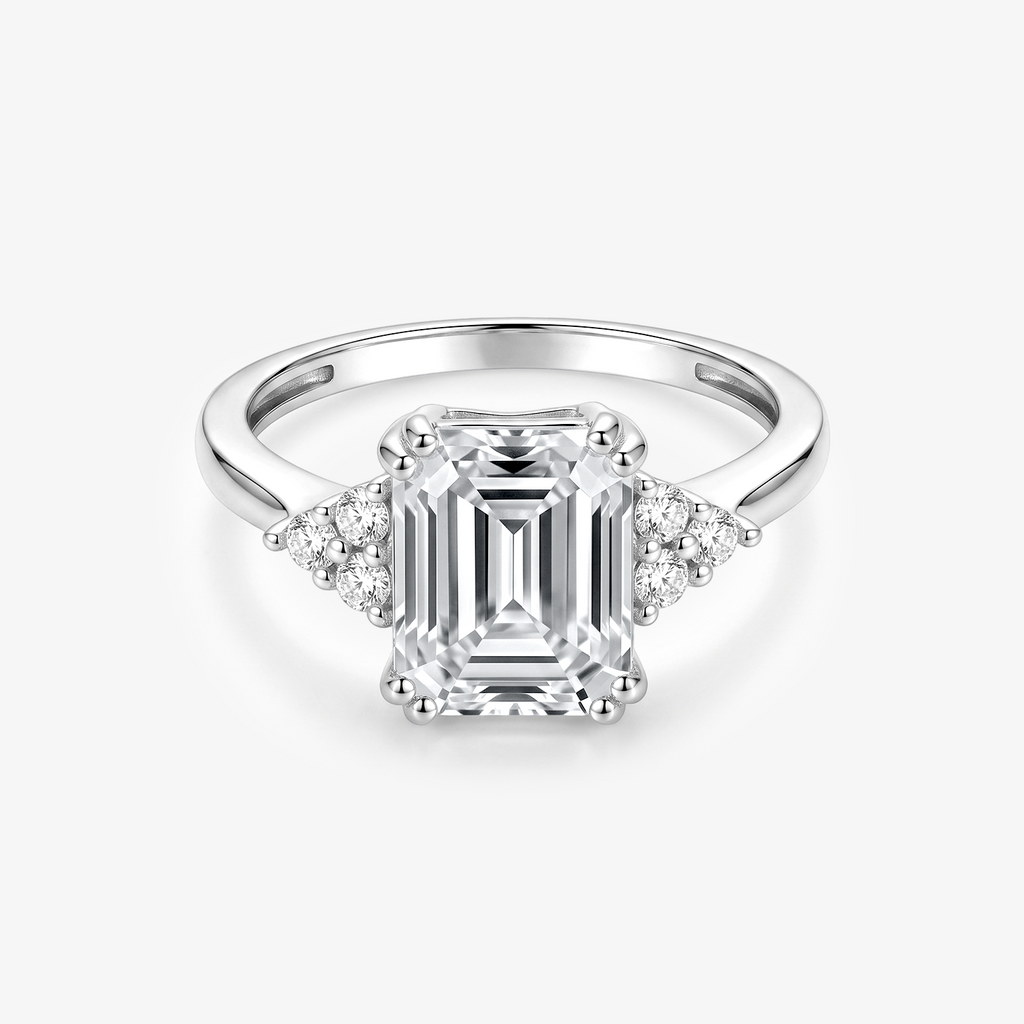 Emerald Moissanite Cluster Side Stone Ring