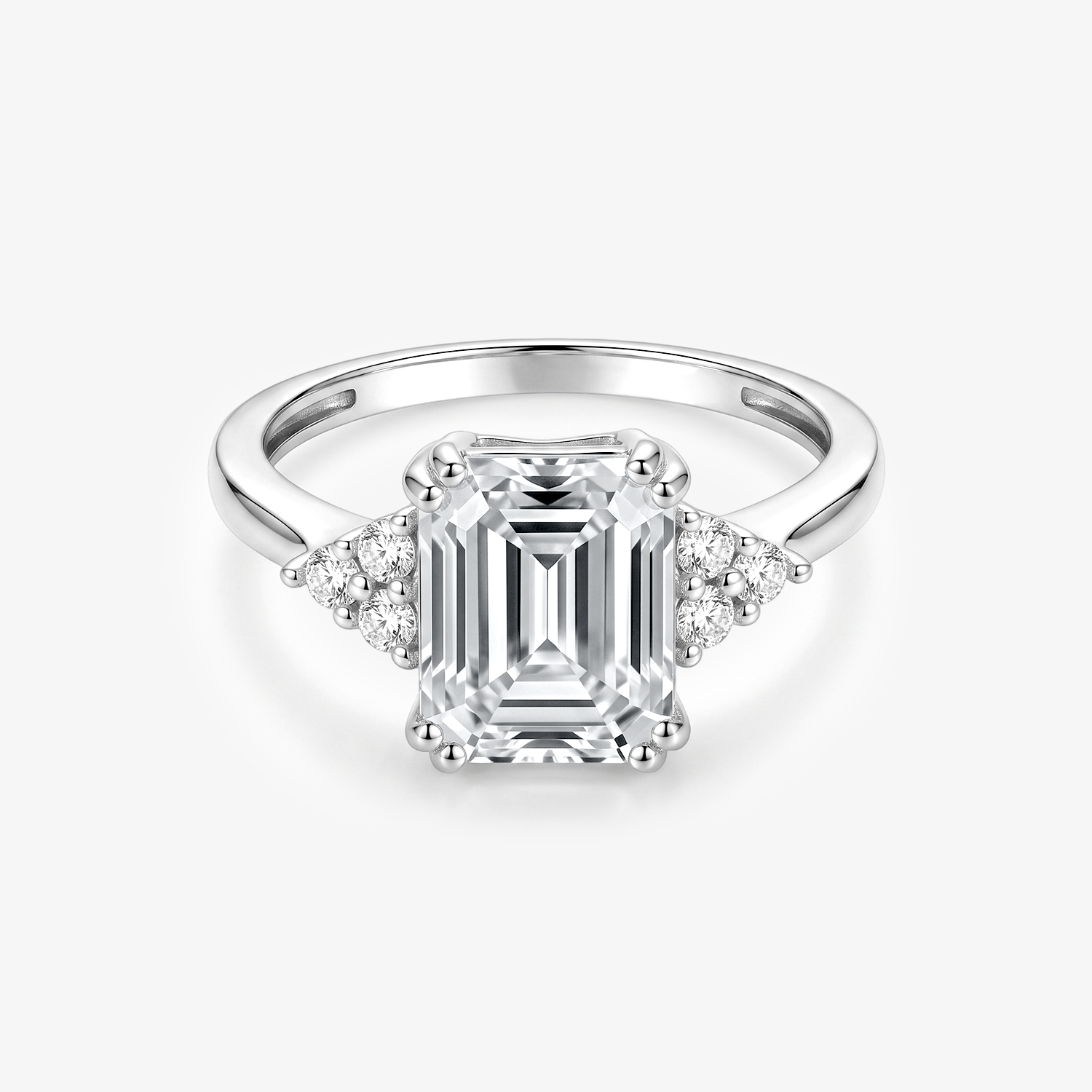 Emerald Moissanite Cluster Side Stone Ring