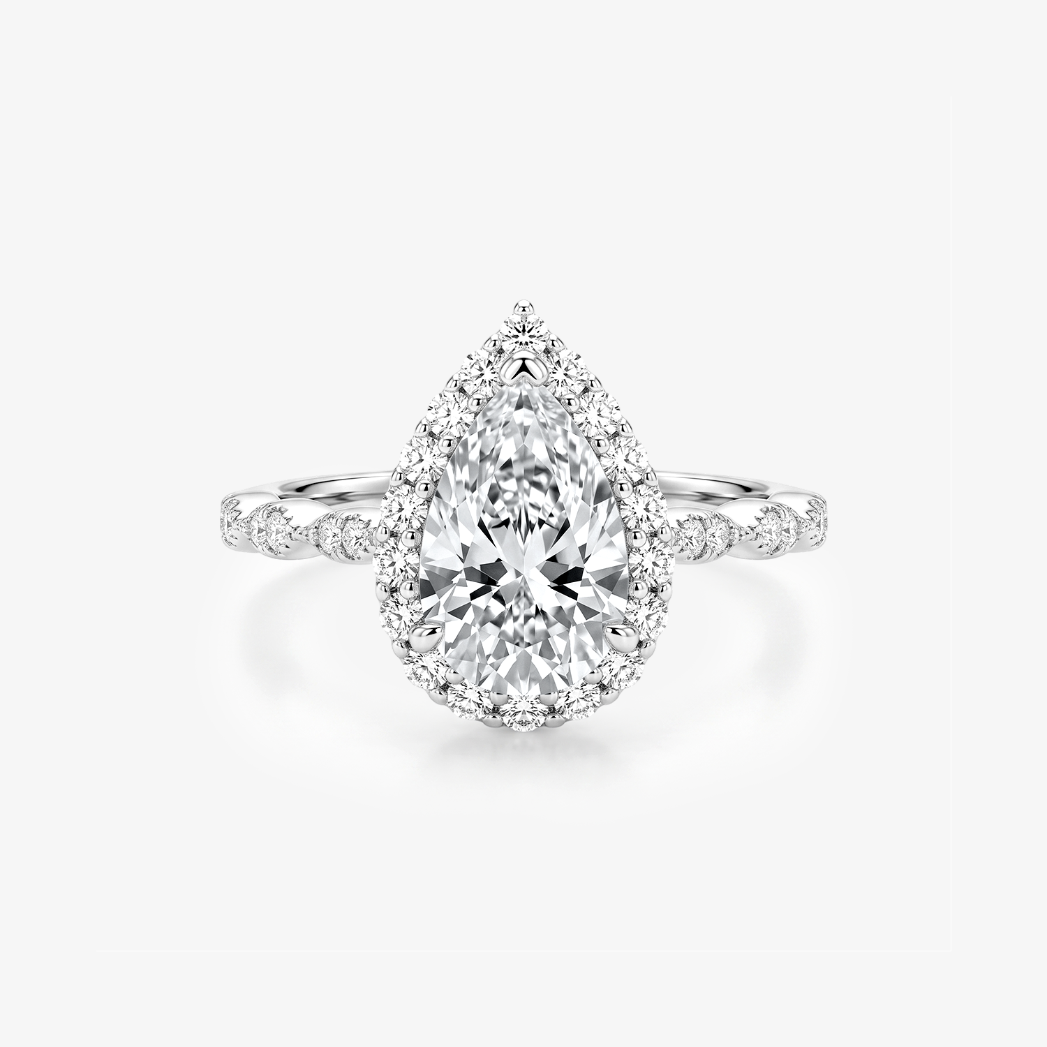 Pear Moissanite Halo Twist Pavé Ring
