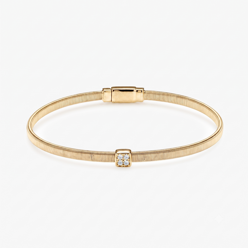 Moissanite Pavé Square Solitaire Station Coil Bangle