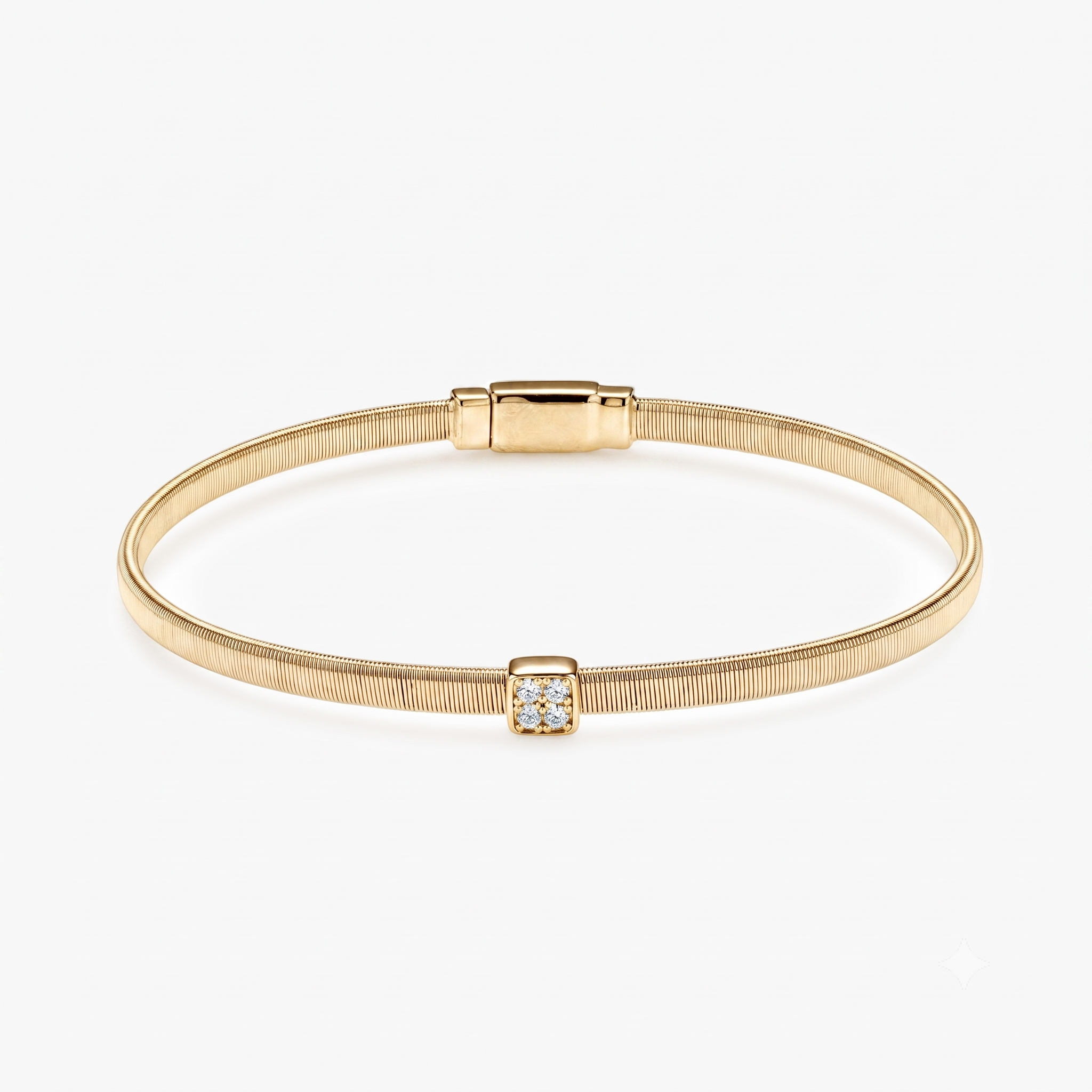 Moissanite Pavé Square Solitaire Station Coil Bangle