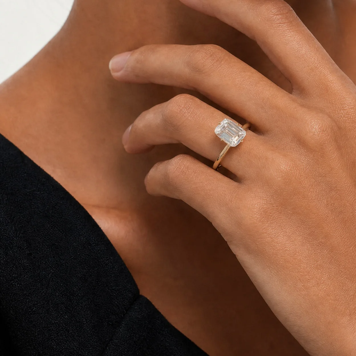 Emerald Cut Moissanite Solitaire Ring