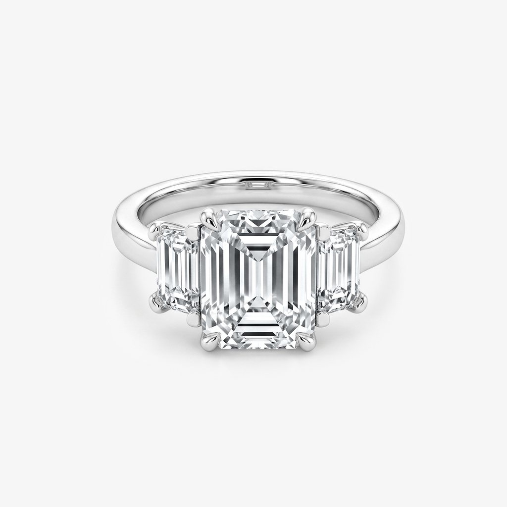 Emerald Moissanite Baguette Three Stone Ring