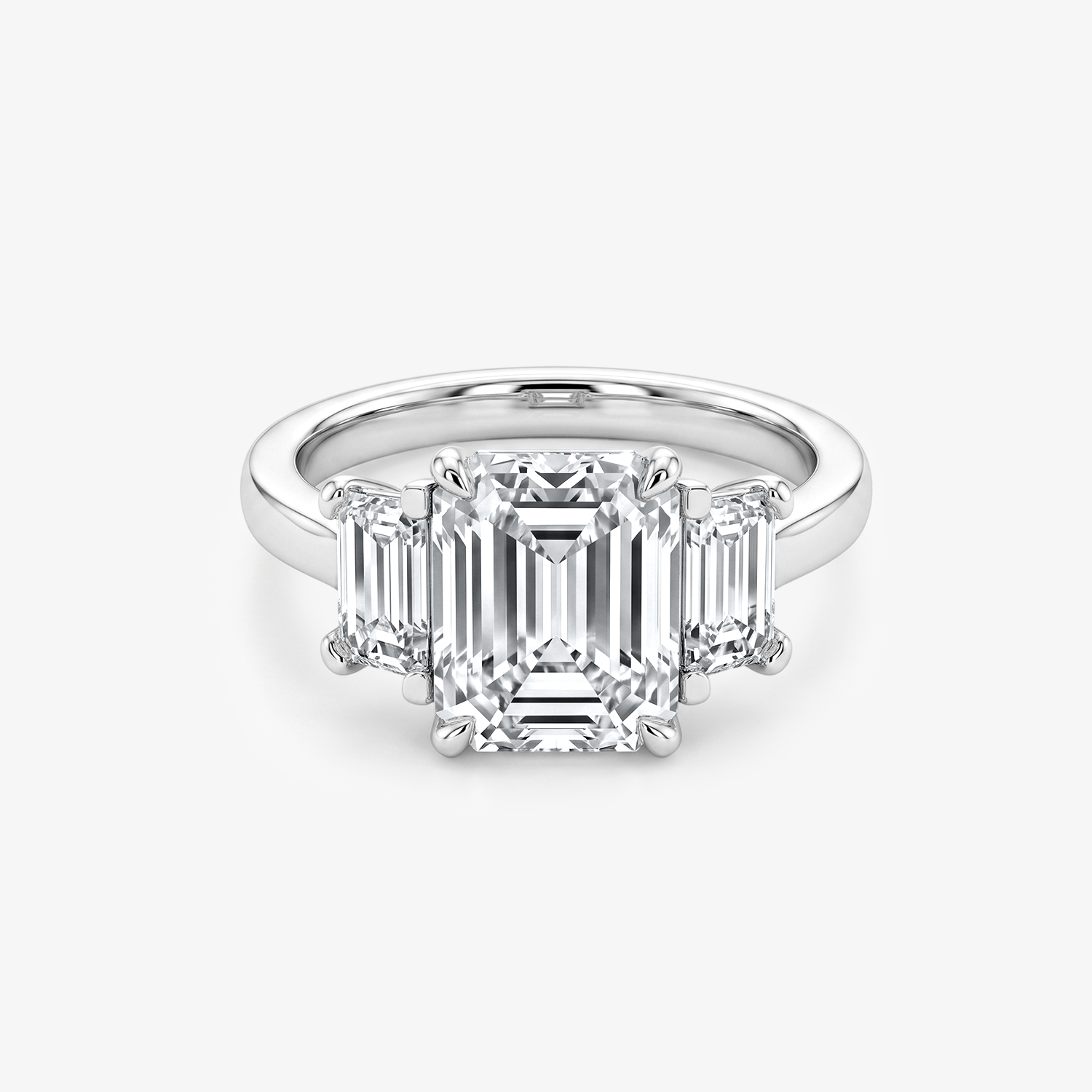 Emerald Moissanite Baguette Three Stone Ring