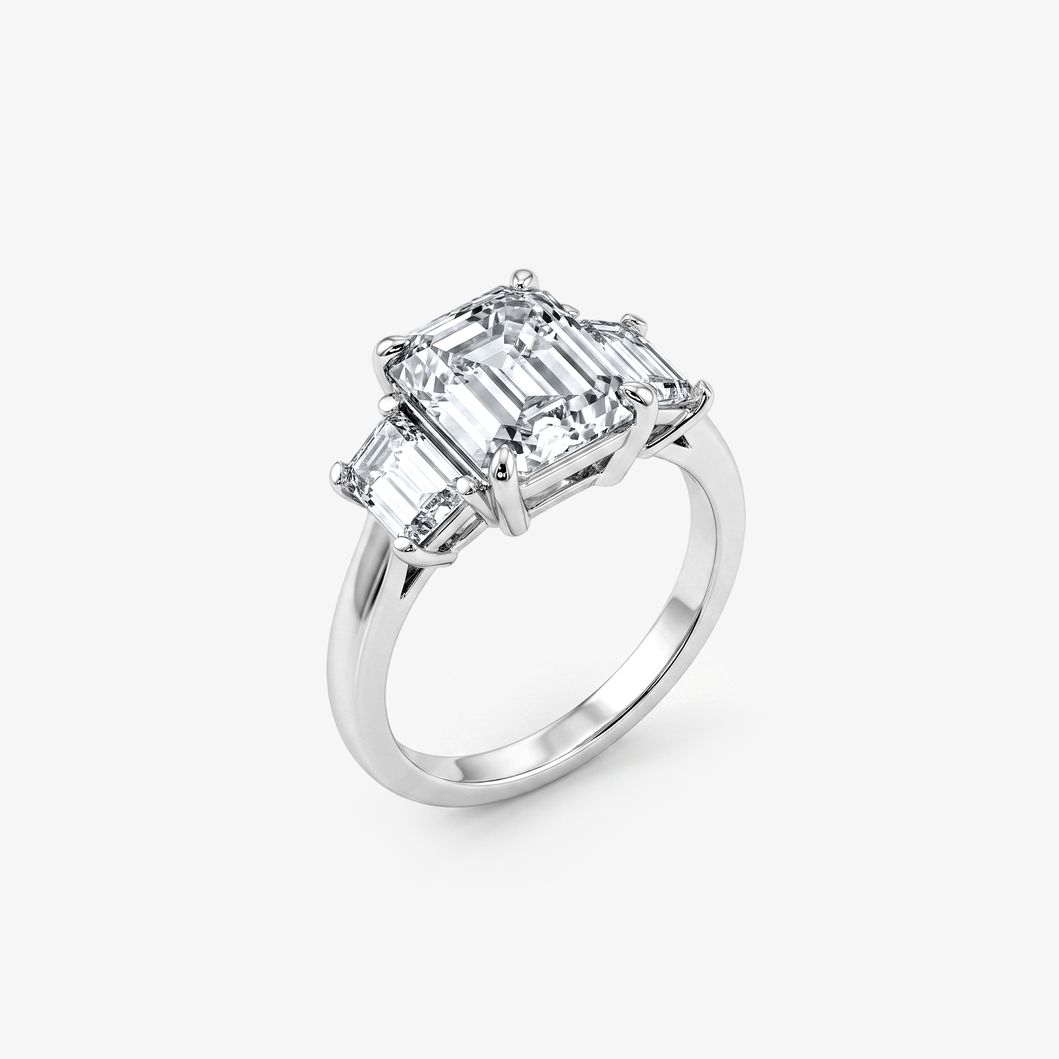 Emerald Moissanite Baguette Three Stone Ring
