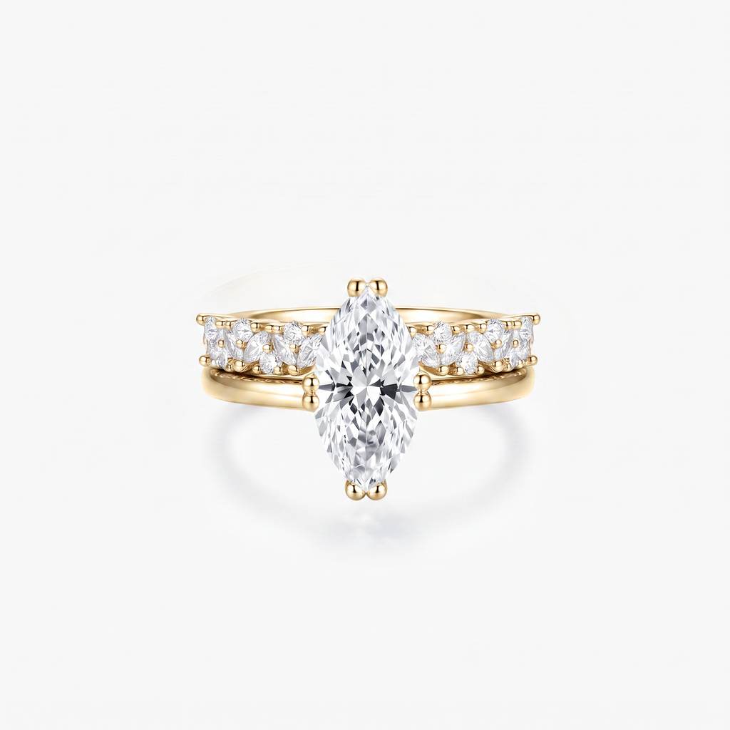 Marquise Moissanite Mixed Pavé Wide Band Ring