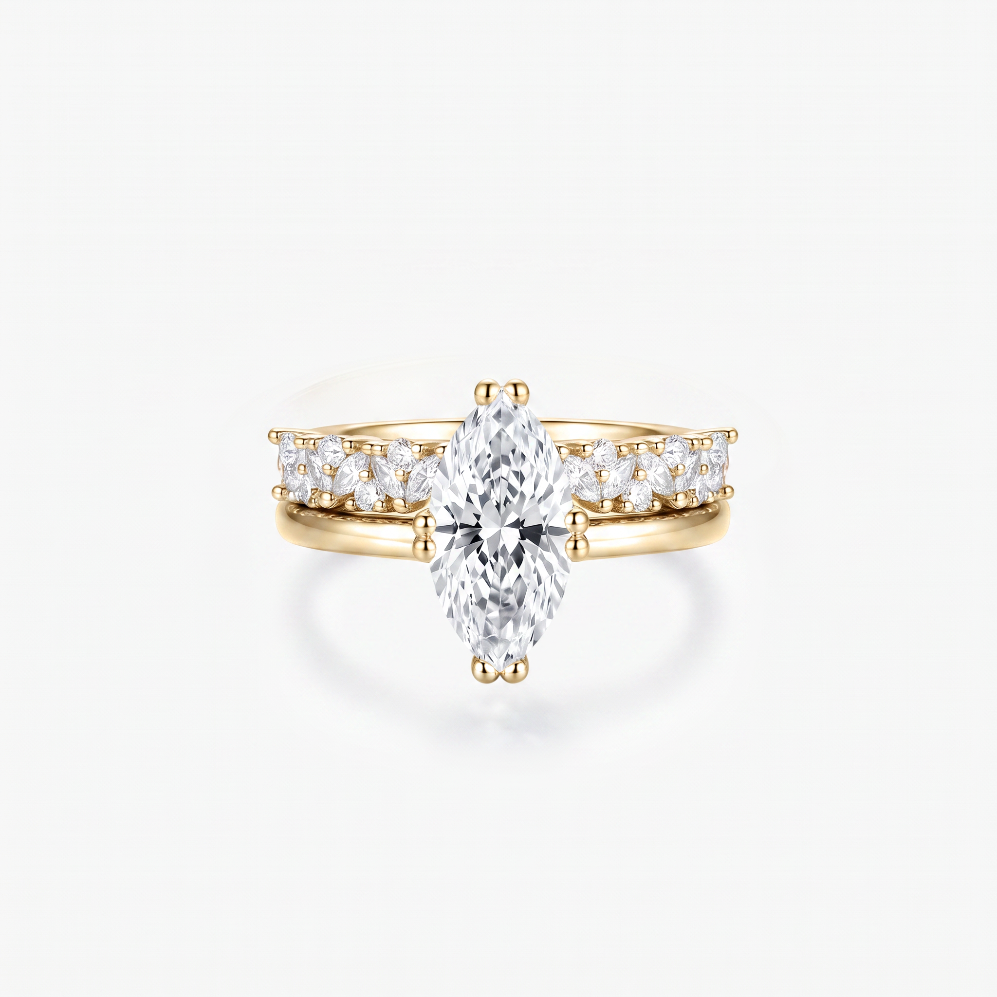 Marquise Moissanite Mixed Pavé Wide Band Ring