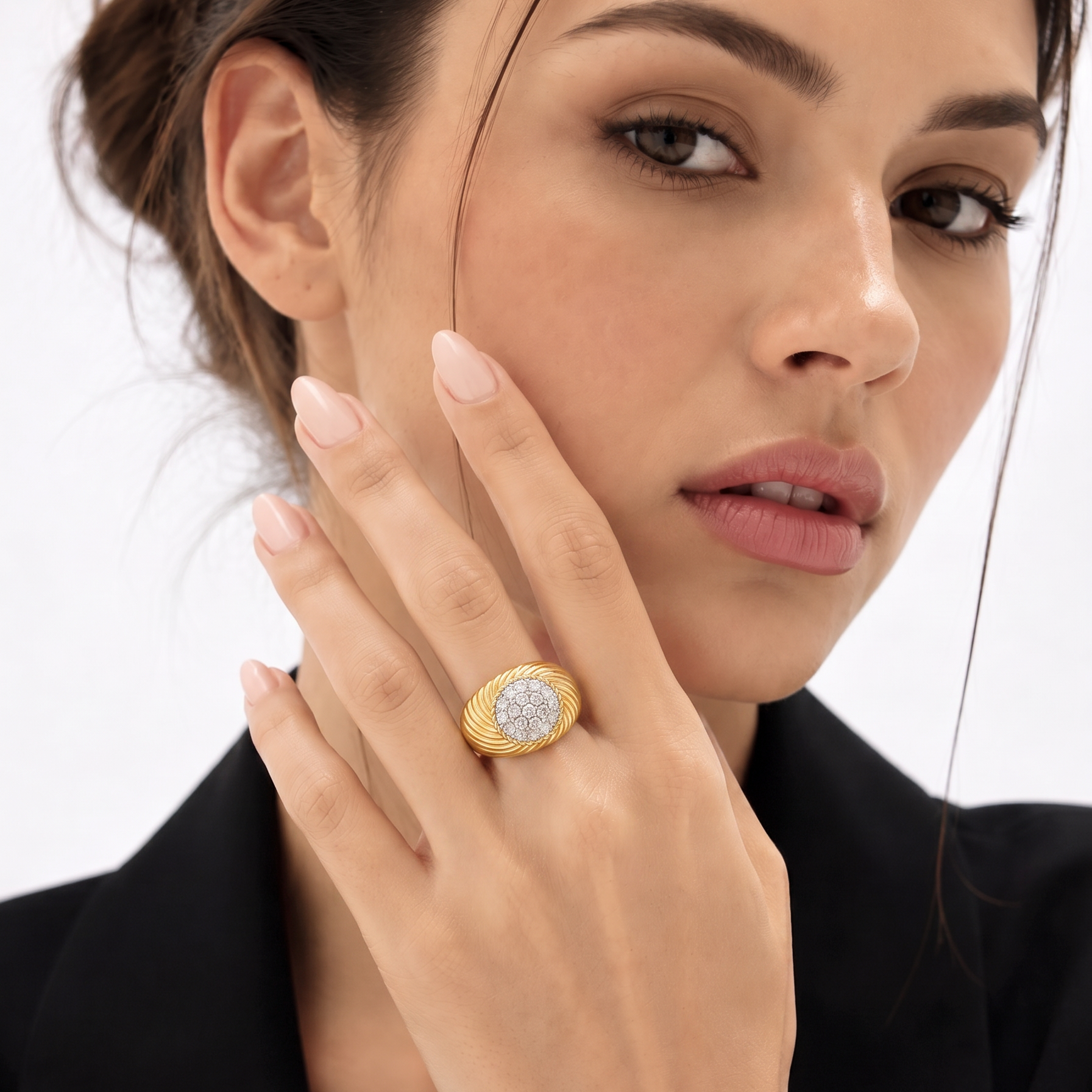 Twisted Rope Dome Pavé Cluster Ring