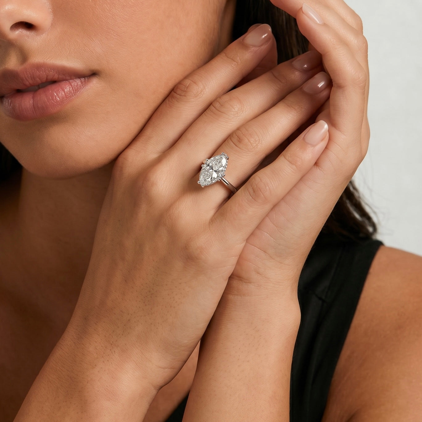 Marquise Moissanite Hidden Halo Solitaire Ring
