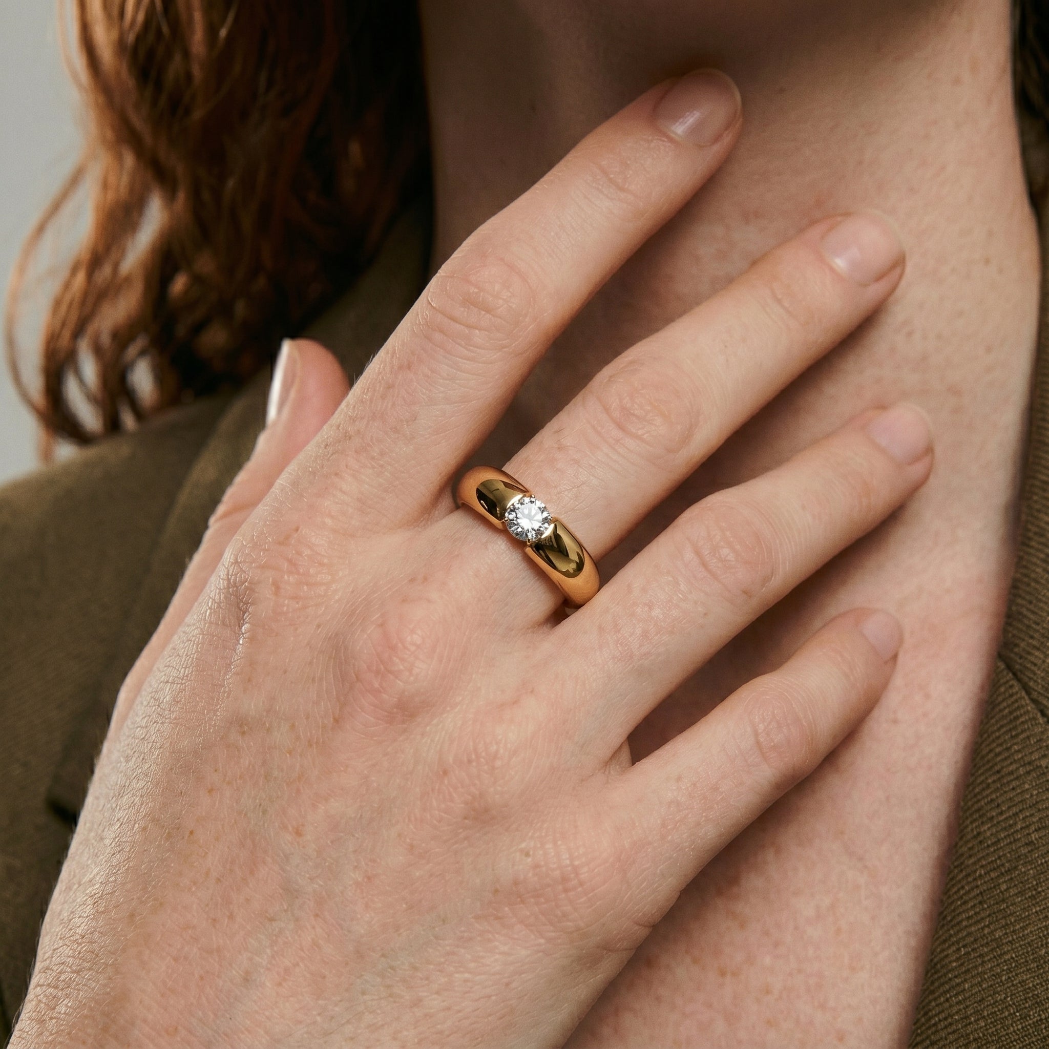 Dome Band Tension Set CZ Ring