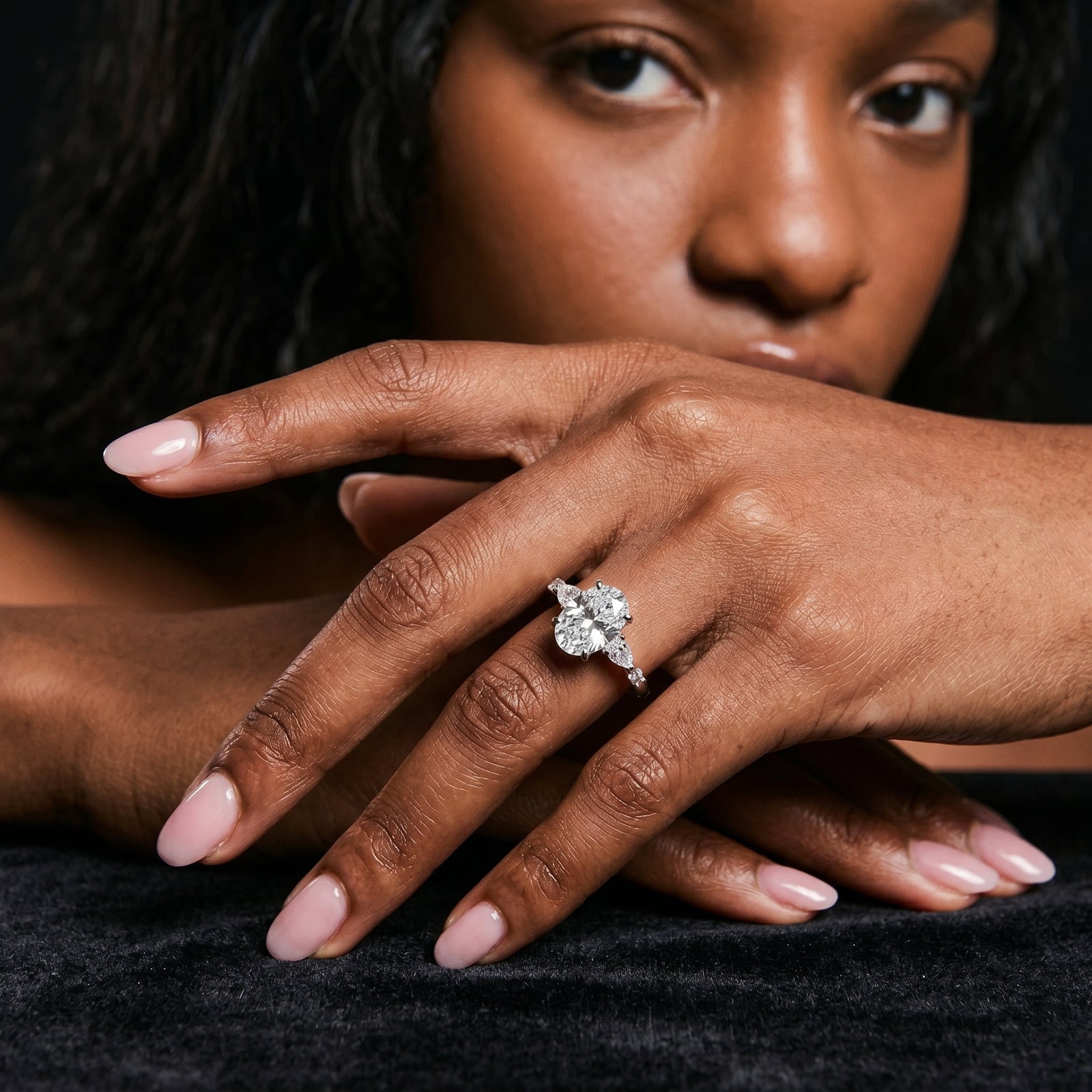 Oval Moissanite Pear Accent Band Ring