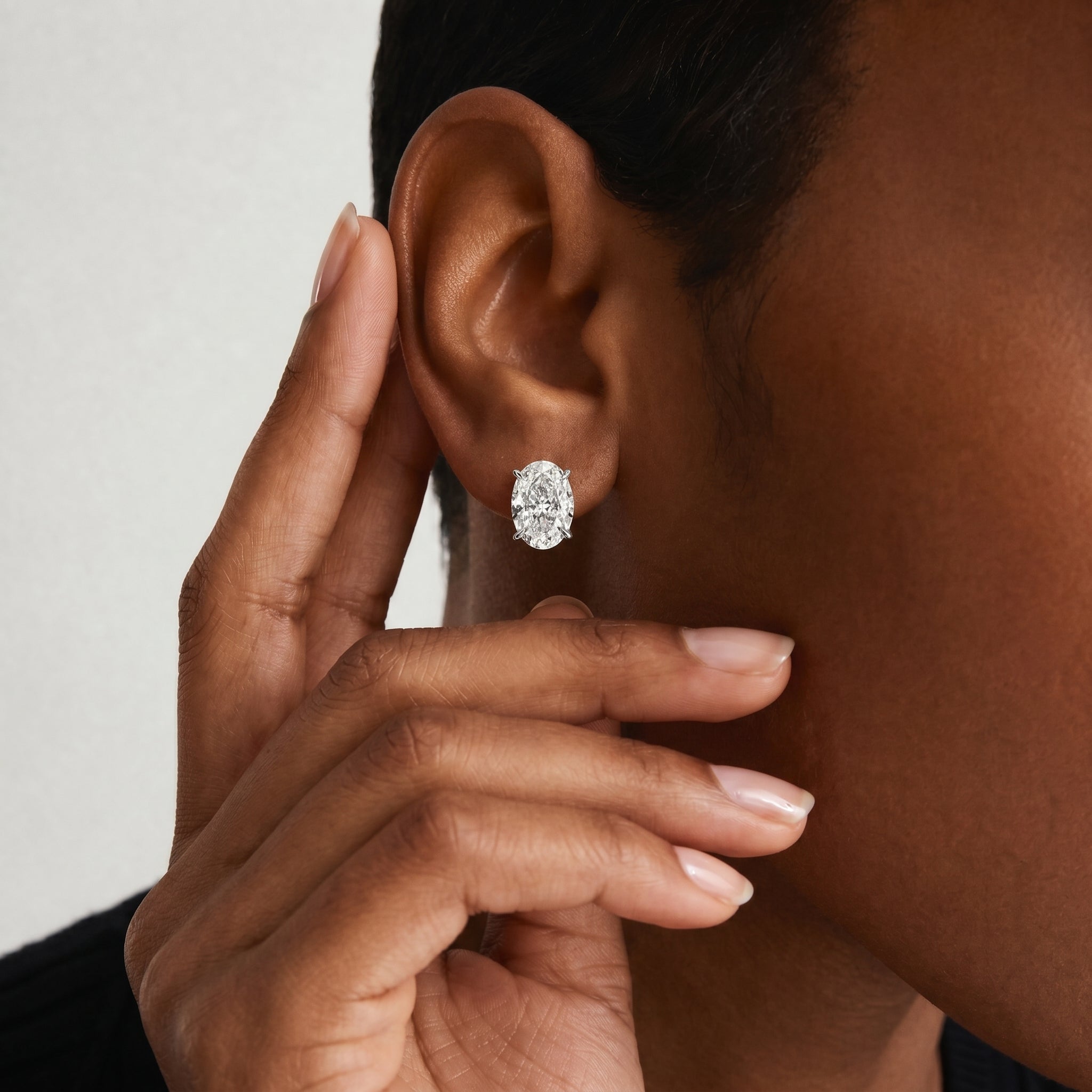 Oval Cut Moissanite Stud Earrings in White Gold