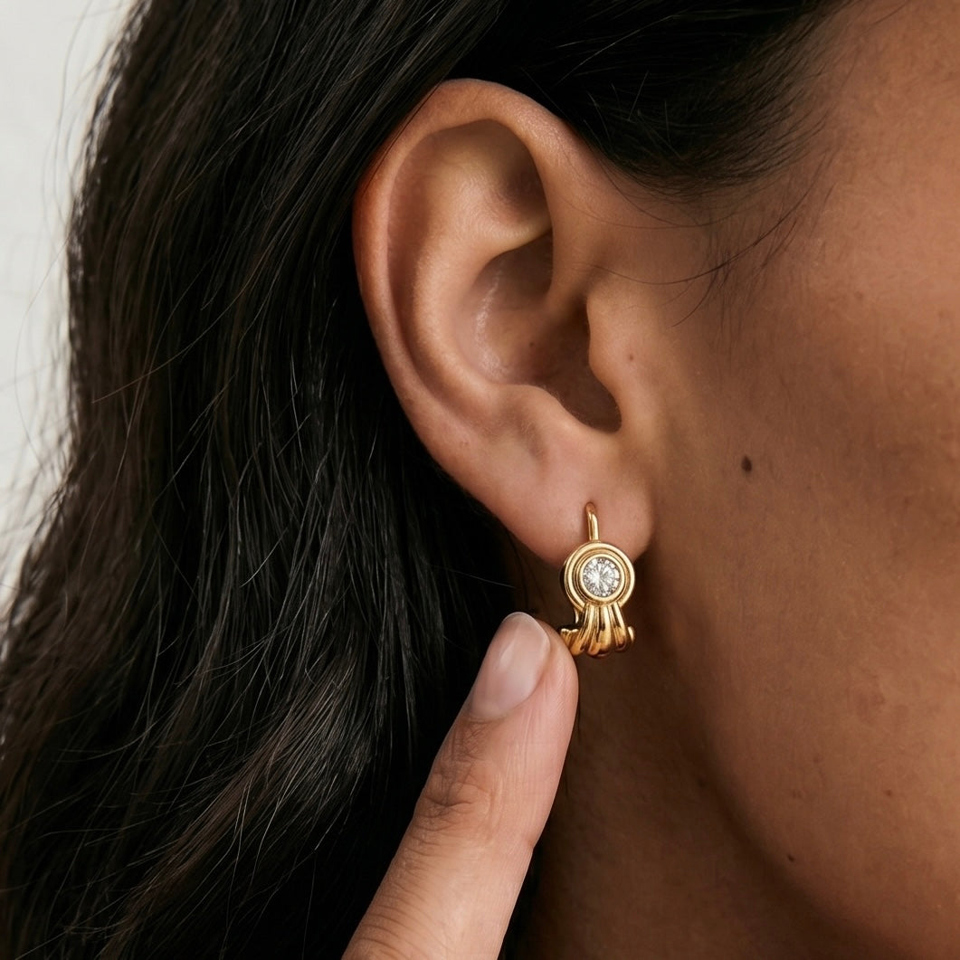 Moissanite Bezel Fan Earrings in 18K Yellow Gold
