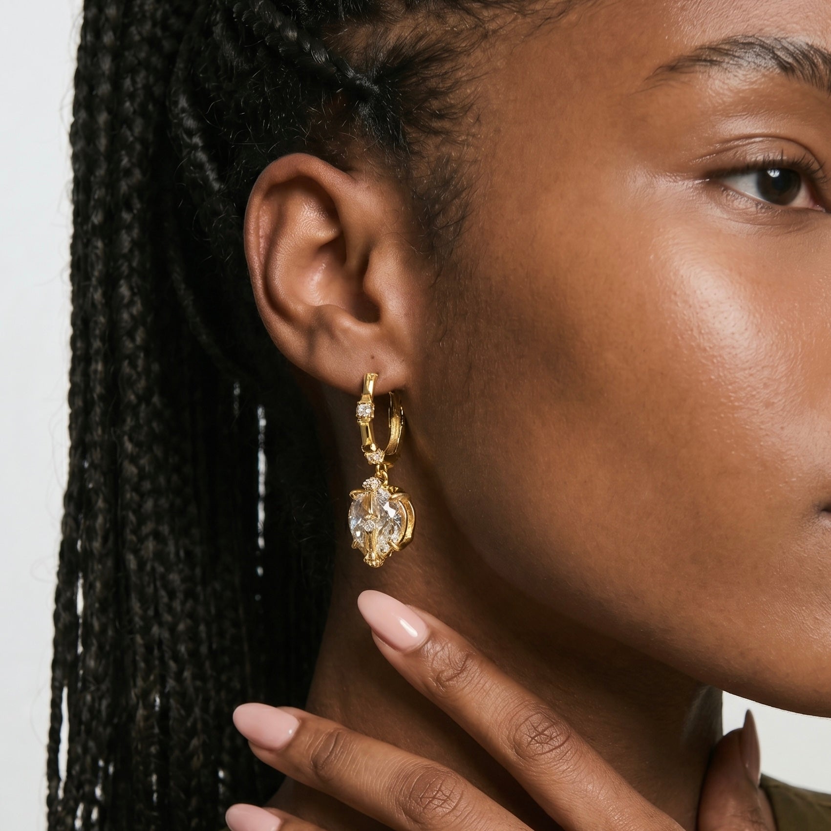 Round Moissanite Bamboo Hoop Drop Earrings