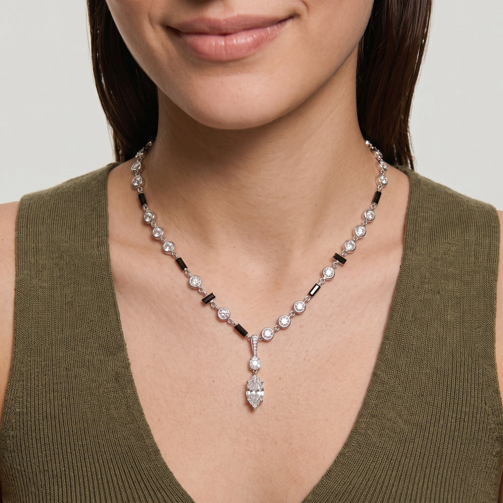 Marquise Drop Pendant Station Necklace