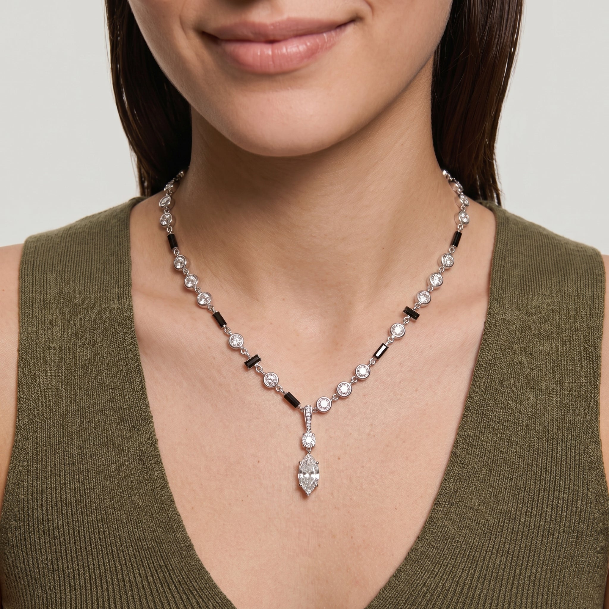Marquise Drop Pendant Station Necklace