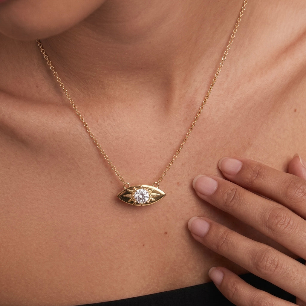 Moissanite Star Eye Pendant Necklace in Rose Gold