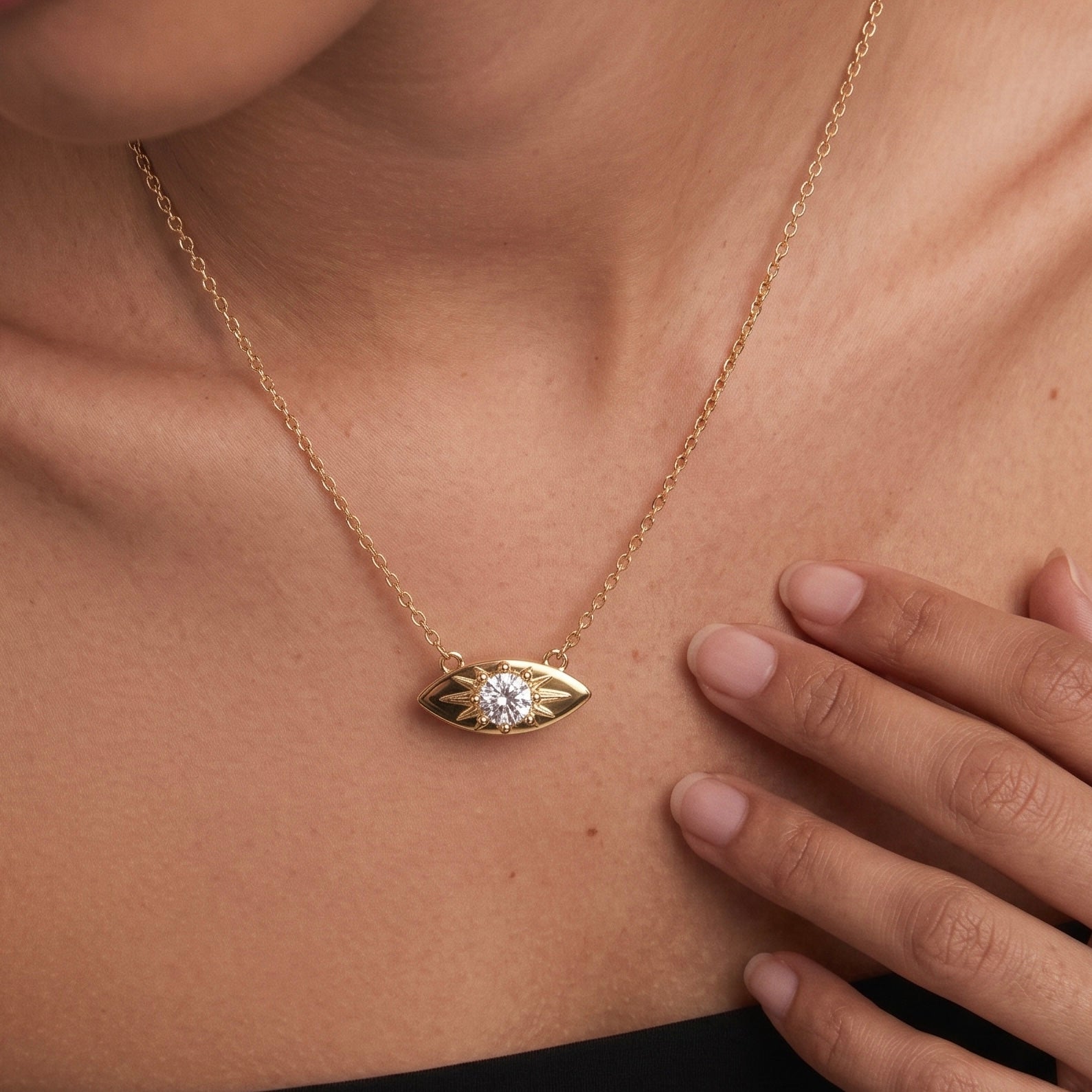 Moissanite Star Eye Pendant Necklace in Rose Gold
