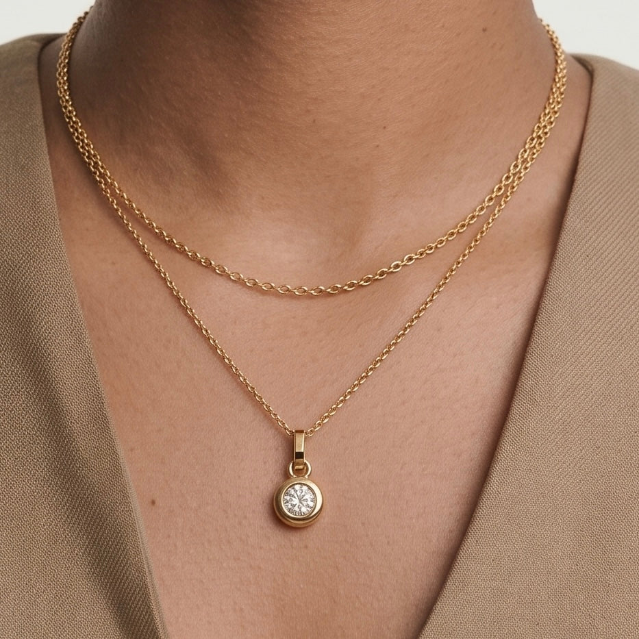 Moissanite Bezel Round Pendant in Rose Gold