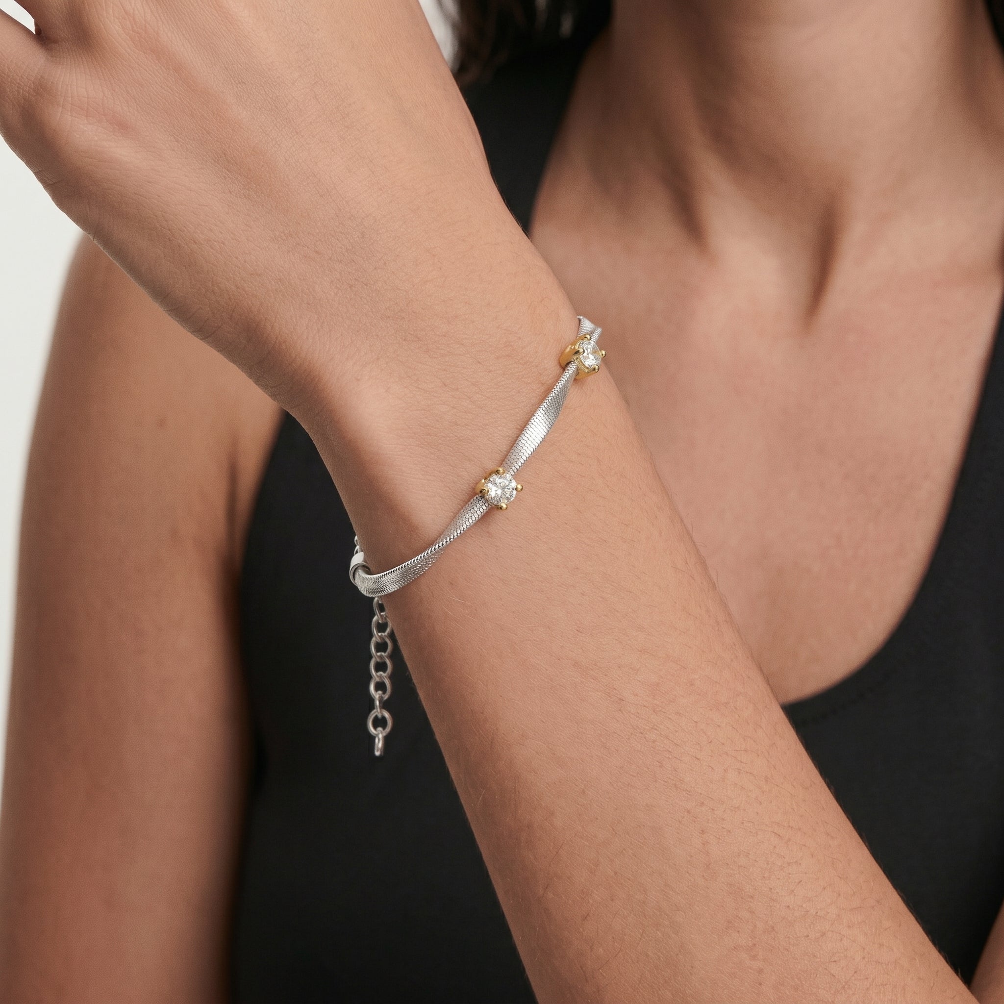 Moissanite Solitaire Snake Chain Bracelet