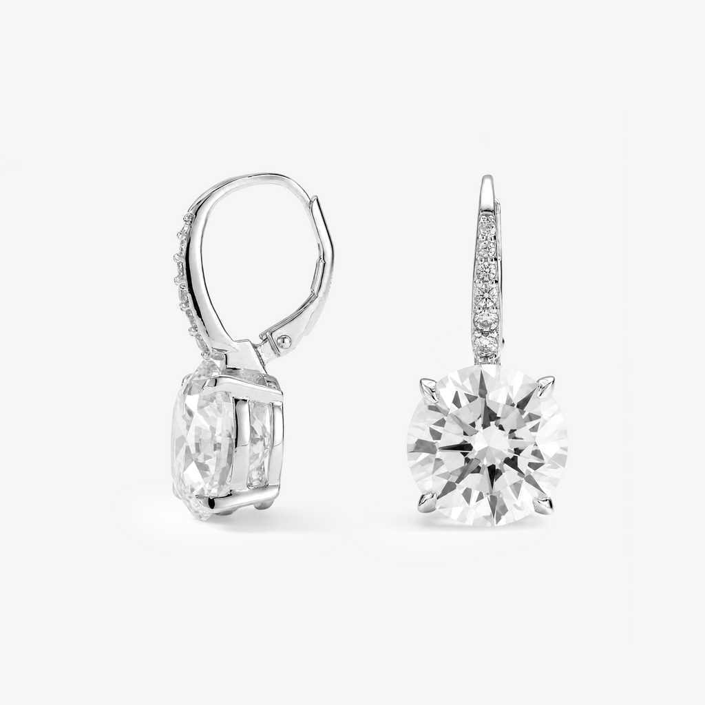 Round Moissanite Leverback Drop Earrings in White Gold