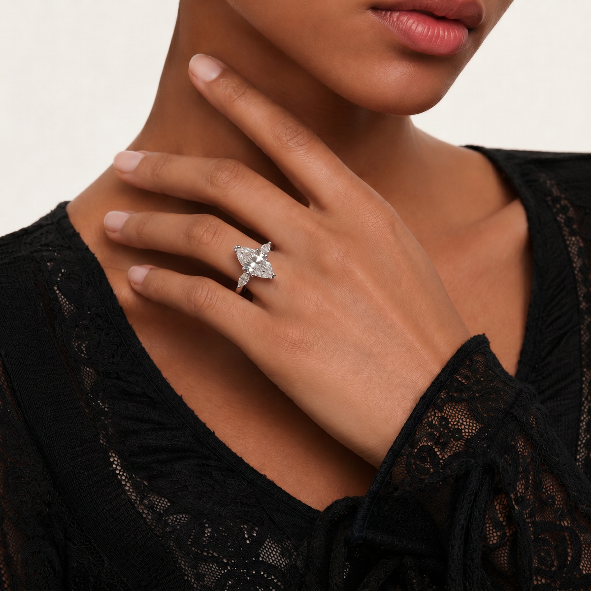 Marquise Moissanite Three Stone Ring