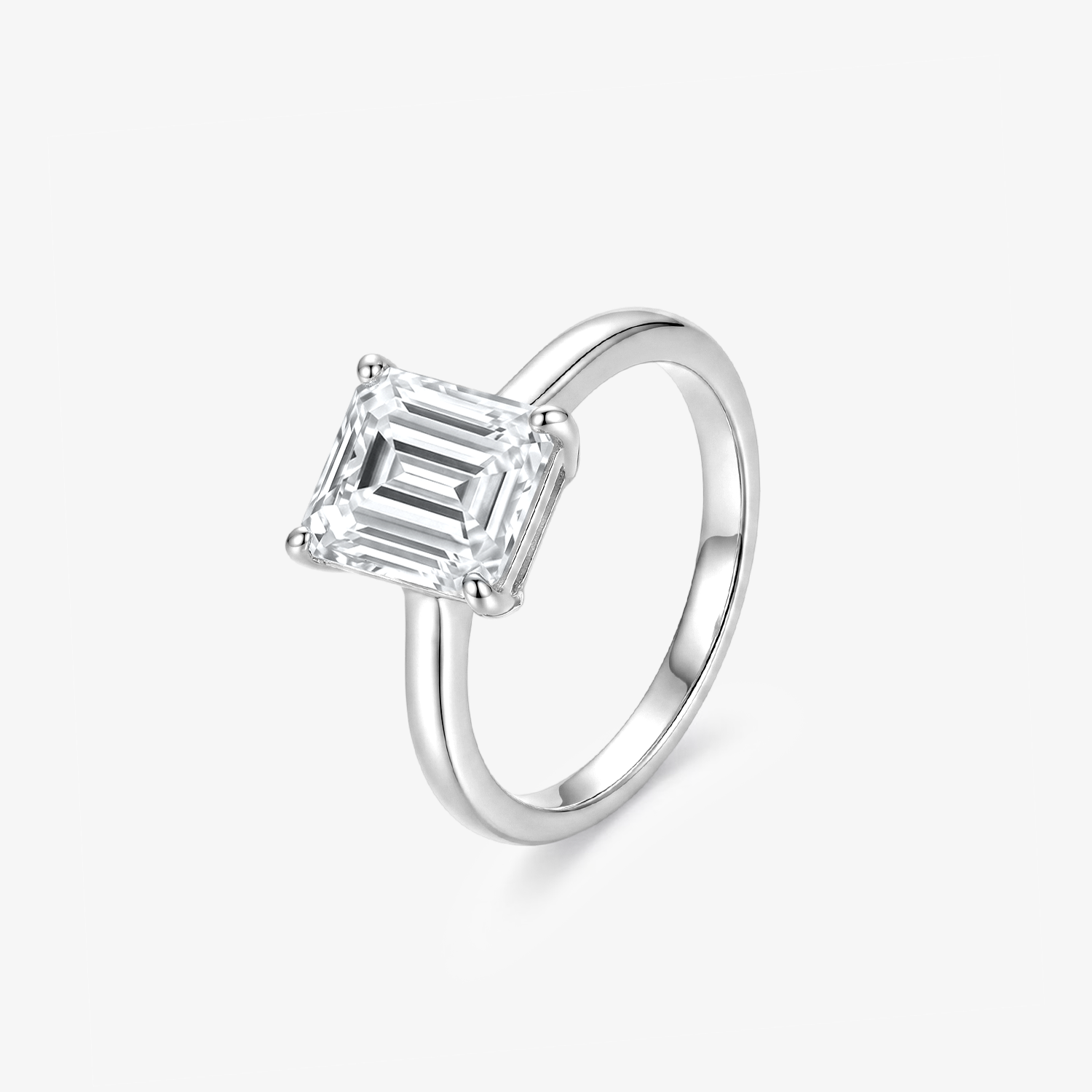 Emerald Moissanite Solitaire Plain Band Ring